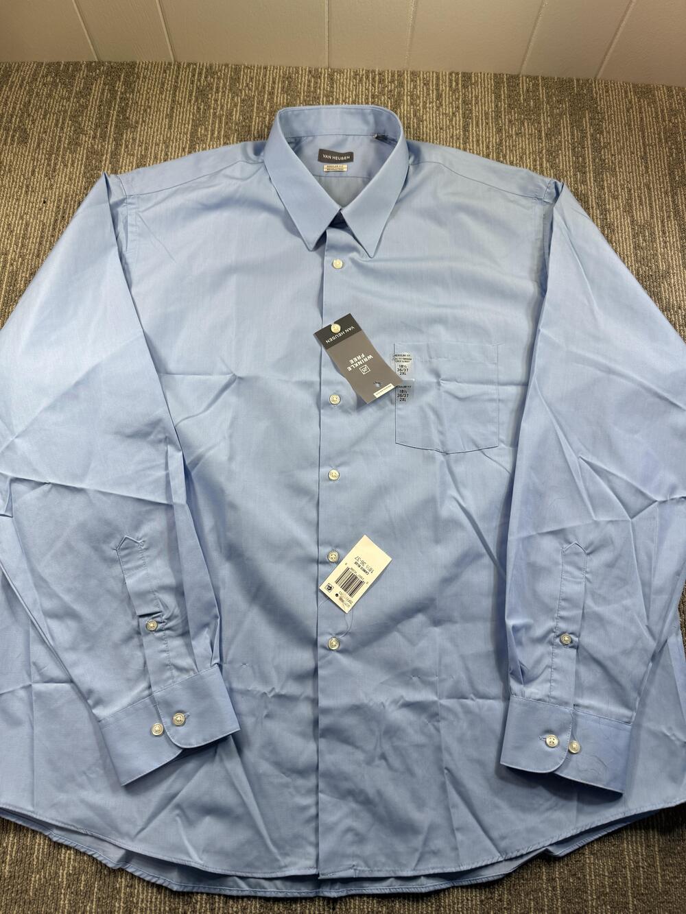 Van Heusen Dress Shirt Mens 18.5 36/37 2XL Blue Regular Fit Wrinkle Free LS